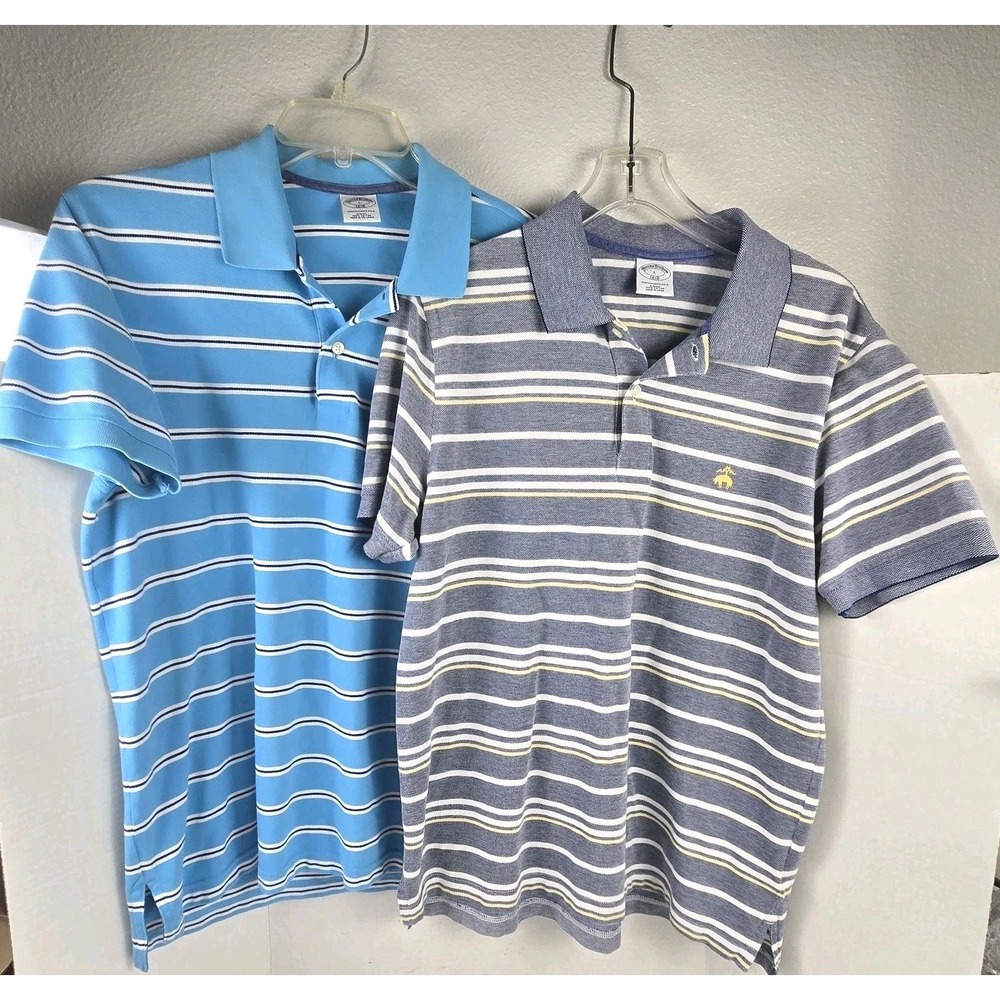 2 Brooks Brothers Performance Series Golf Polo Shirts Men L Slim Fit Stripe Blue